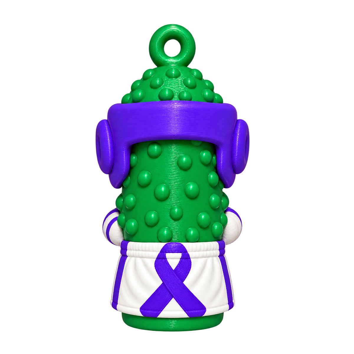 Brave Brine purple ribbon awareness boxer pickle ornament, back view