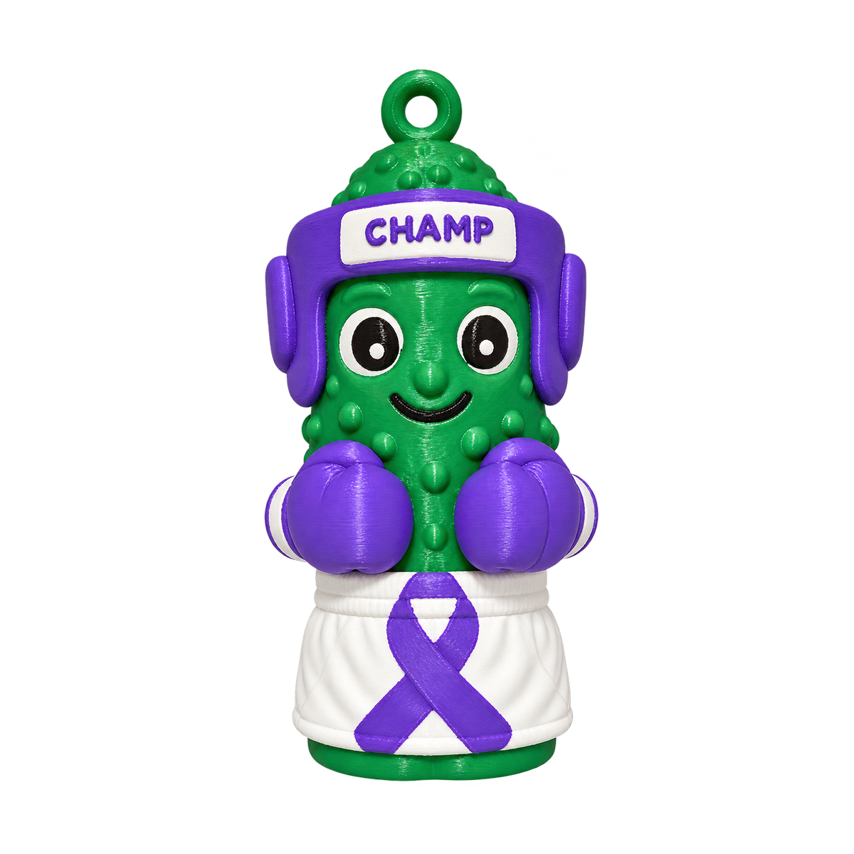 Brave Brine purple ribbon awareness boxer pickle ornament, front view