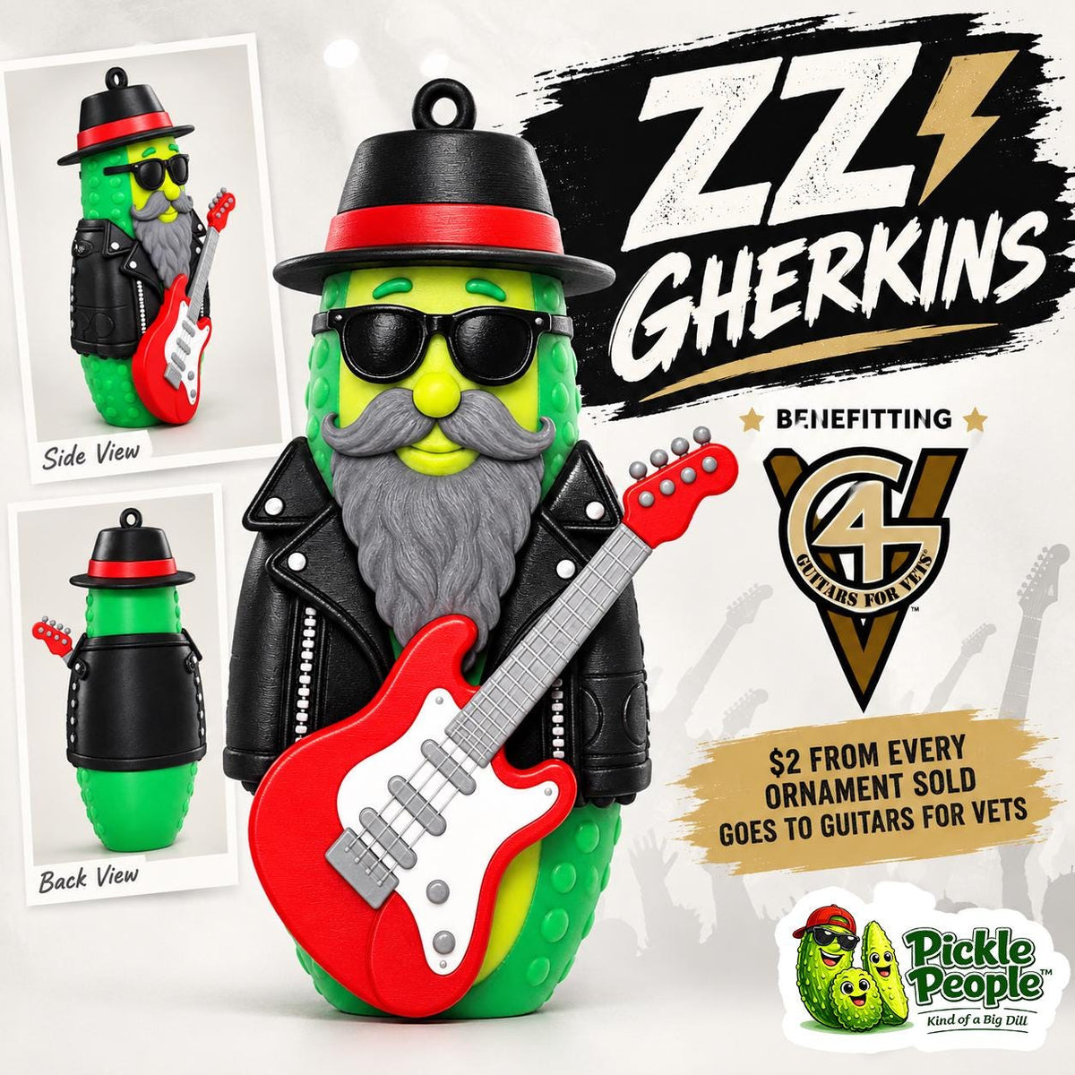 ZZ Gherkins Guitarist Pickle Ornament, additional listing photo 2