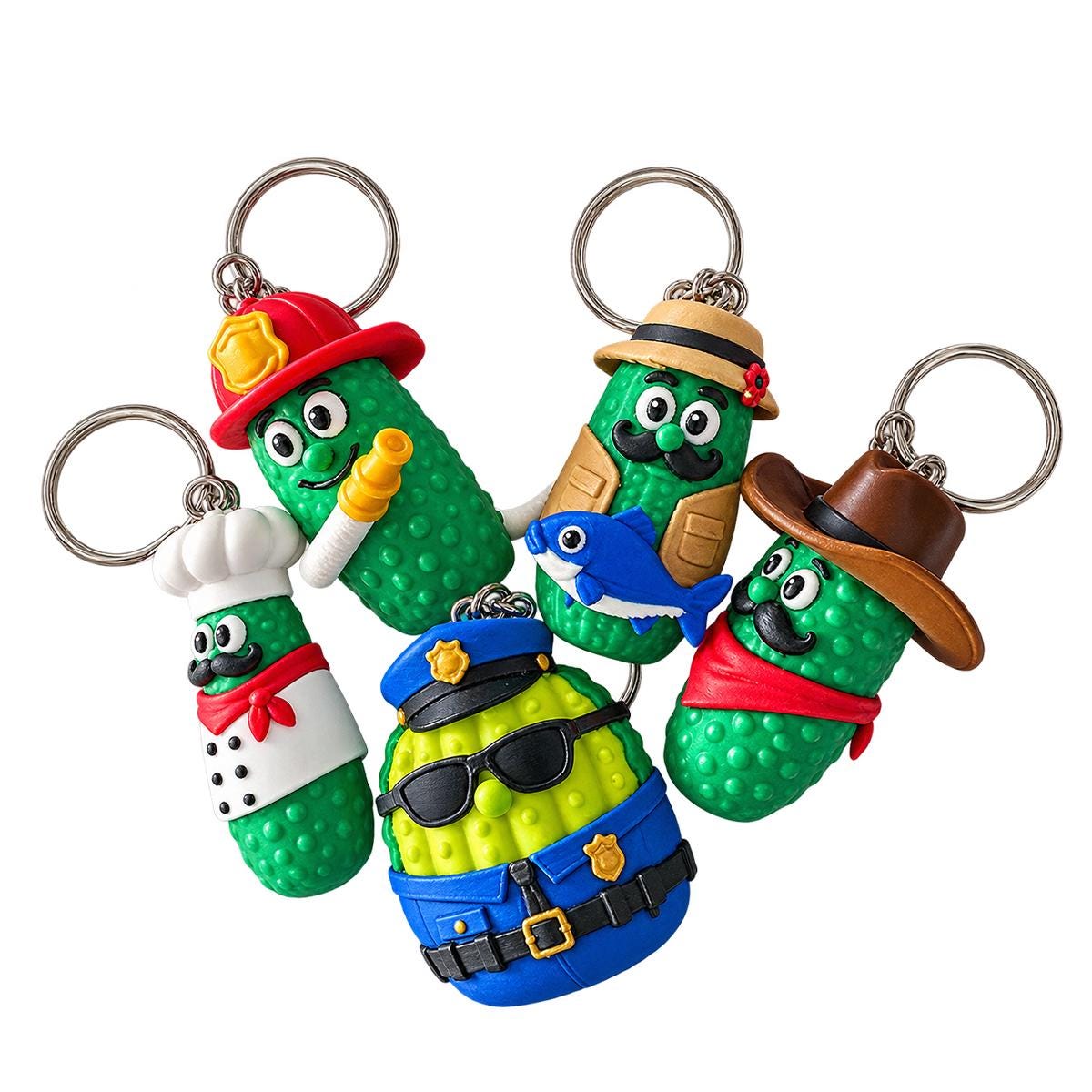 Pickle People character keychains featuring career and hobby designs