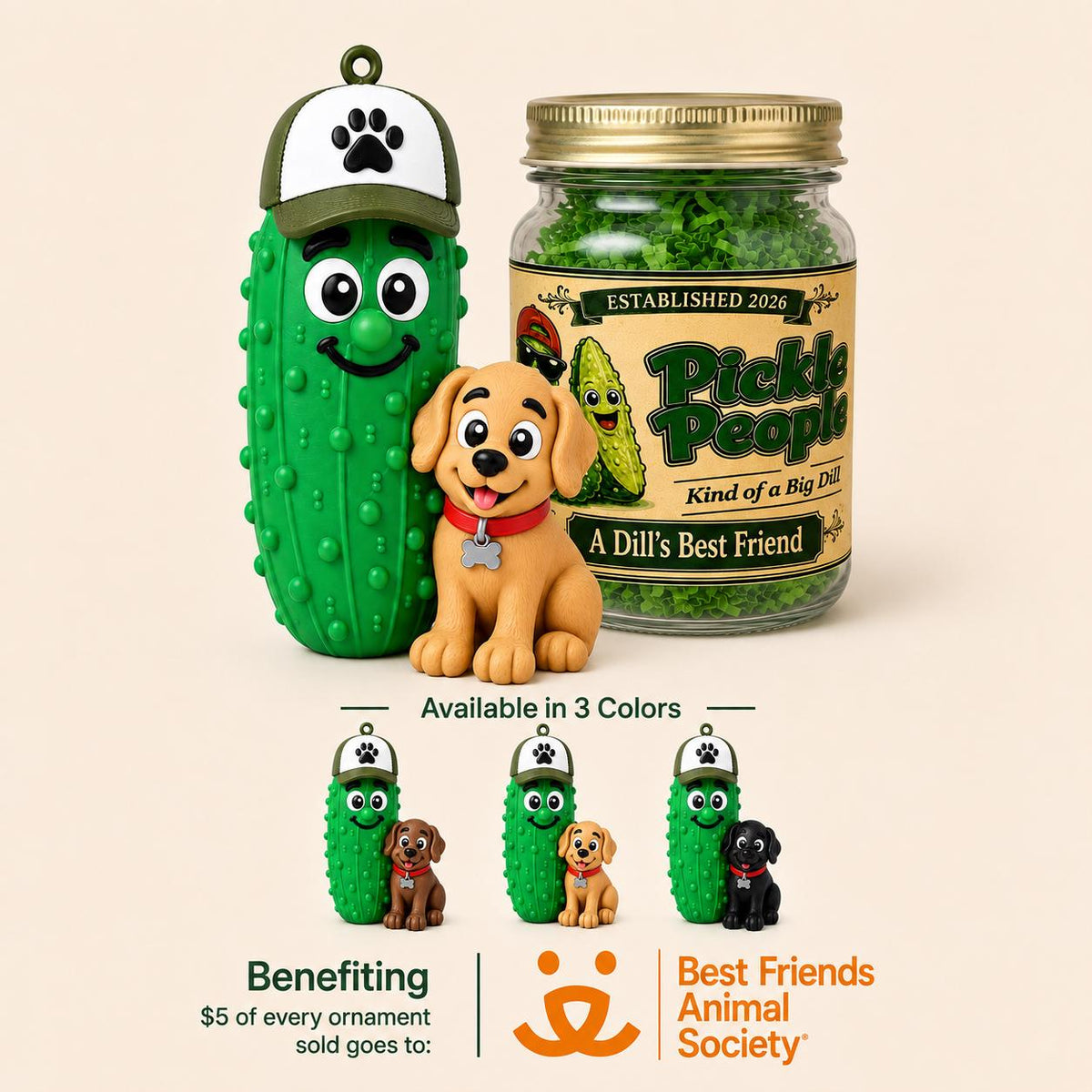 A Dill's Best Friend pickle ornament with dog