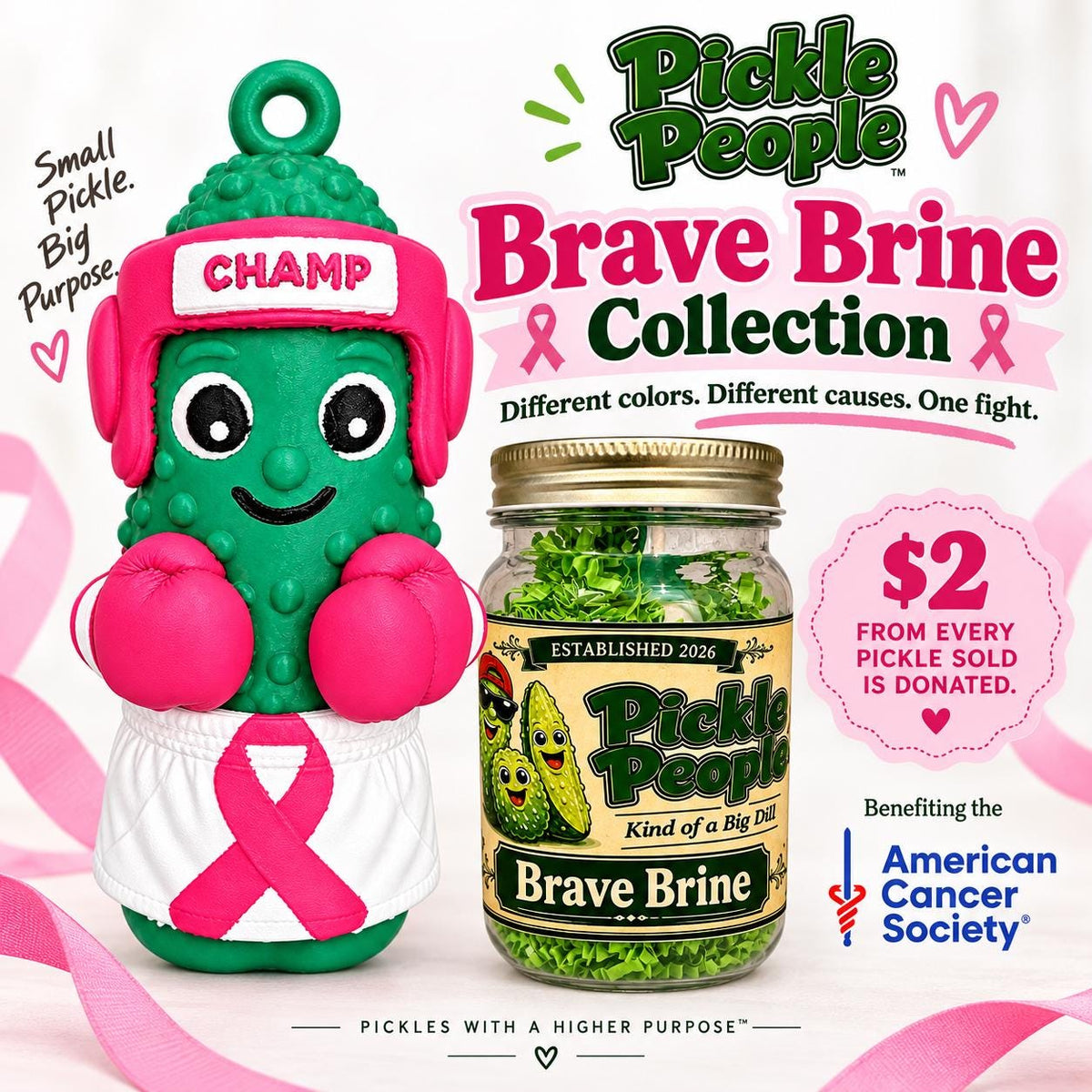 Brave Brine Pink Ribbon Awareness Pickle Ornament, additional listing photo 3