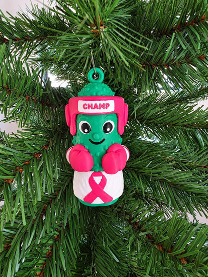 Brave Brine breast cancer awareness pink ribbon pickle ornament