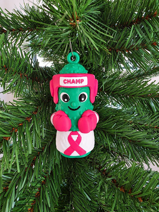 Brave Brine breast cancer awareness pink ribbon pickle ornament