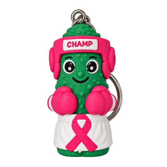 Brave Brine breast cancer awareness pink ribbon pickle keychain